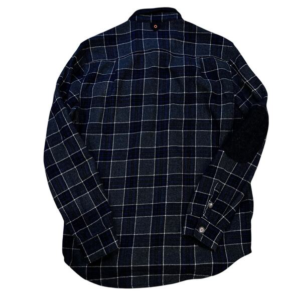 ROARK REVIVAL Nordsman Gray Black Plaid Button Front Elbow Patches Medium Poly - Picture 2 of 6